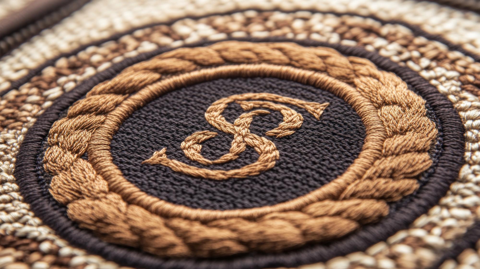 Close-up of embroidered emblem on cotton