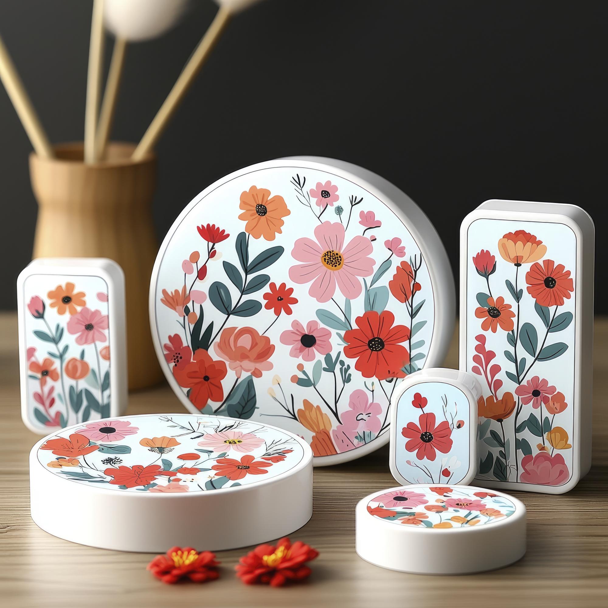 Sample package of embroidered goods on table